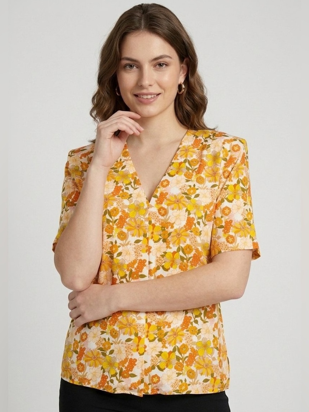 Sandro Paris Floral Silk Twill Blouse Short Sleeve Small US 4 Summer Ecru NWT
